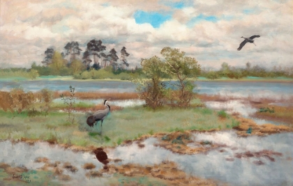 Picture of LANDSCAPE WITH CRANES BY WATER 1924