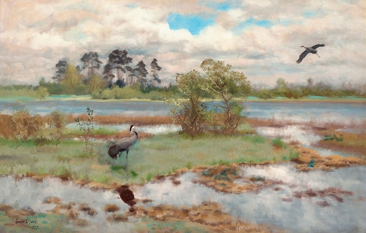 Picture of LANDSCAPE WITH CRANES BY WATER 1924