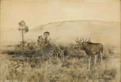 Picture of LANDSCAPE WITH ELK FAMILY 1888
