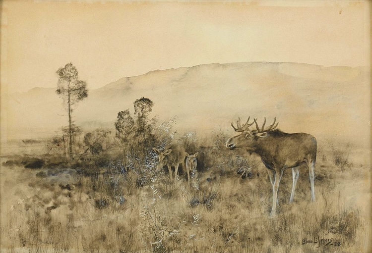 Picture of LANDSCAPE WITH ELK FAMILY 1888