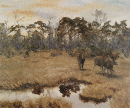 Picture of MOOSE FAMILY IN LANDSCAPE CA 1900