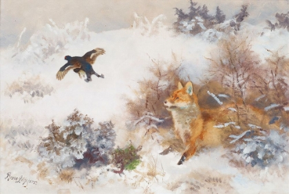 Picture of WINTER LANDSCAPE WITH FOX AND BLACKBERRY CA 1900