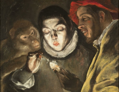 Picture of AN ALLEGORY WITH A BOY LIGHTING A CANDLE IN THE COMPANY OF AN APE AND A FOOL, FABULA CA 1580