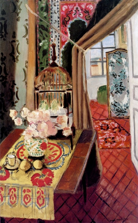 Picture of INTERIOR, FLOWERS AND PARAKEETS 1924