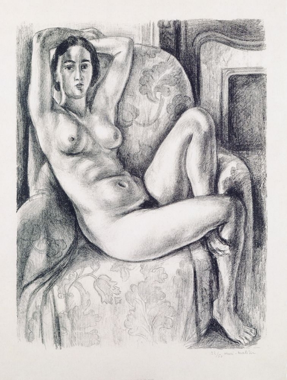 Picture of NUDE WITH A BLUE CUSHION AT A FIREPLACE 1925
