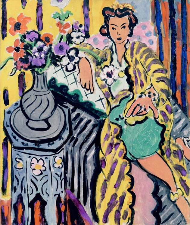 Picture of ODALISQUE WITH YELLOW PERSIAN ROBE AND ANEMONES 1937