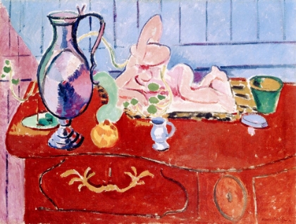 Picture of STILL LIFE WITH A PEWTER JUG AND PINK STATUETTE 1910