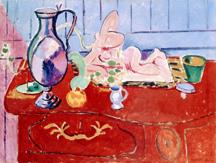 Picture of STILL LIFE WITH A PEWTER JUG AND PINK STATUETTE 1910