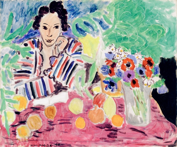 Picture of STRIPED ROBE, FRUIT AND ANEMONES 1940