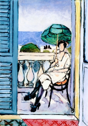 Picture of WOMAN WITH A GREEN PARASOL ON A BALCONY 1919