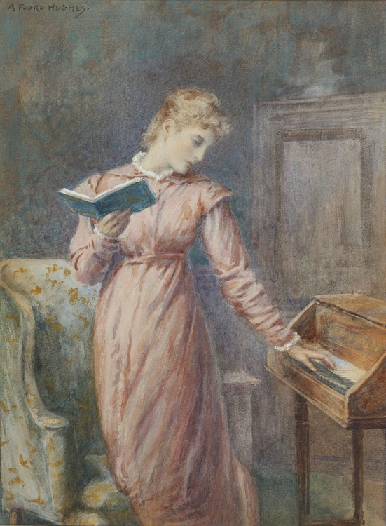 Picture of A LADY READING WHILE PLAYING THE SPINET CA 1914