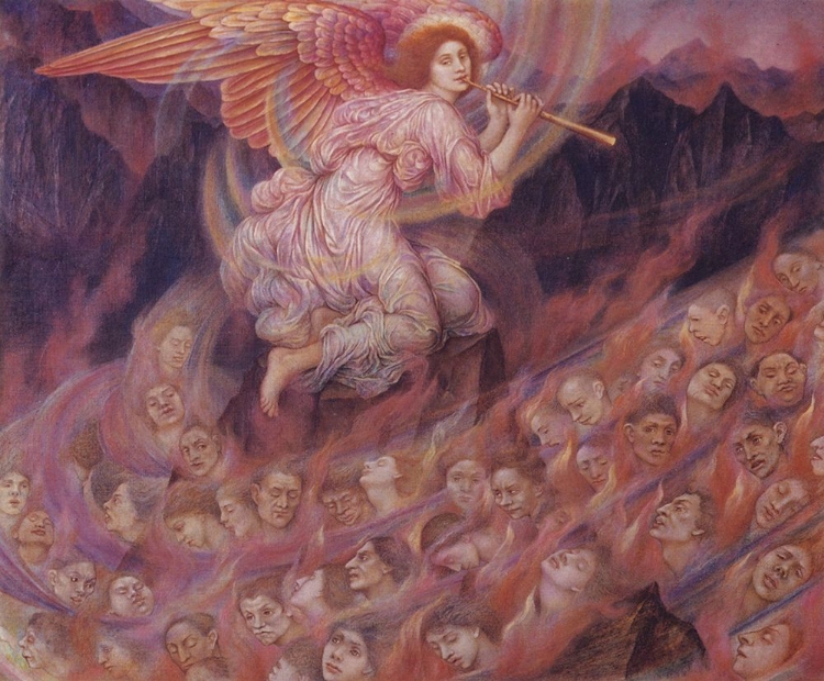 Picture of AN ANGEL PIPING TO THE SOULS IN HELL CA 1910