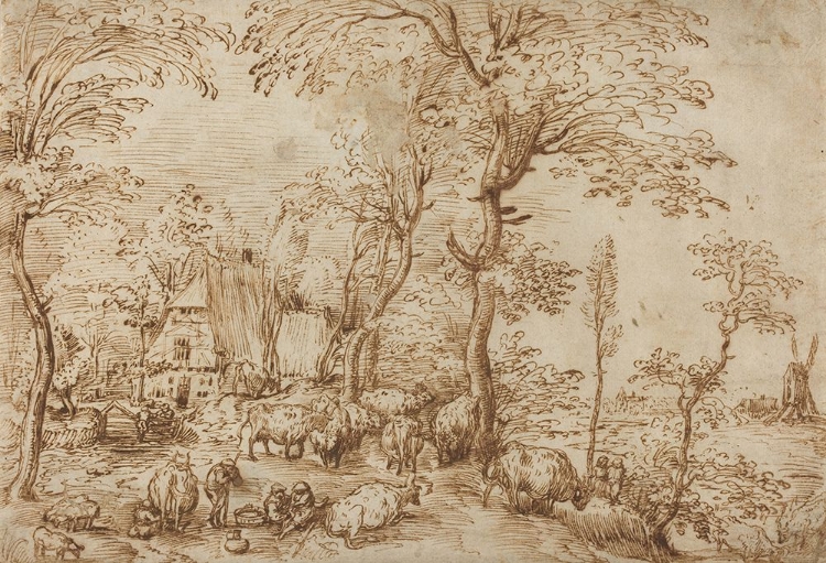 Picture of PEASANTS AND CATTLE NEAR A FARMHOUSE CA 1553-1554