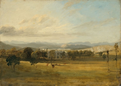 Picture of SKETCH OF LEIGHTON HALL, LANCASHIRE, THE HILLS OF THE LAKE DISTRICT BEYOND