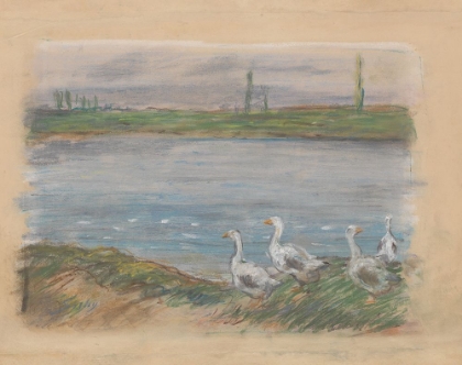 Picture of FOUR GEESE BY A POND (19TH CENTURY)