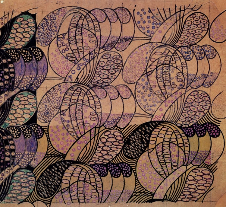 Picture of STYLISED DAISIES, PURPLE GREEN AND YELLOW