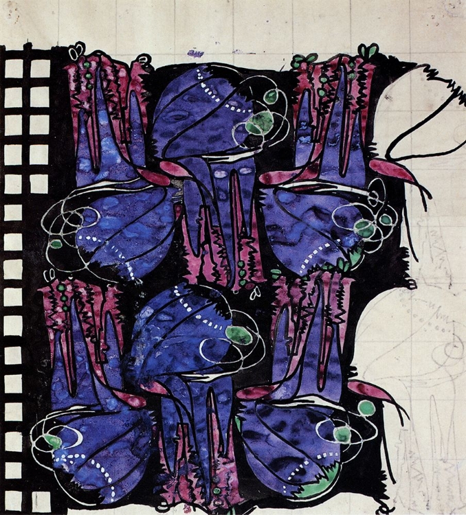 Picture of STYLISED PLANT FORMS IN BLACK, PURPLE, GREEN AND PINK