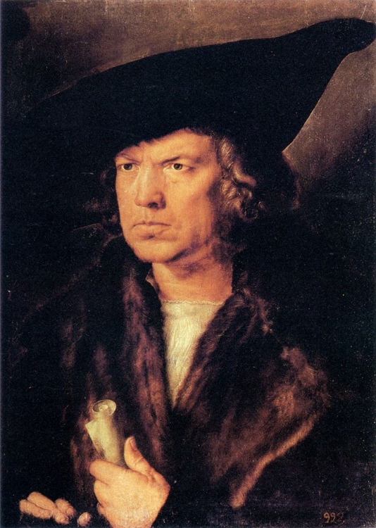 Picture of PORTRAIT OF A MAN WITH BERET AND SCROLL 1521