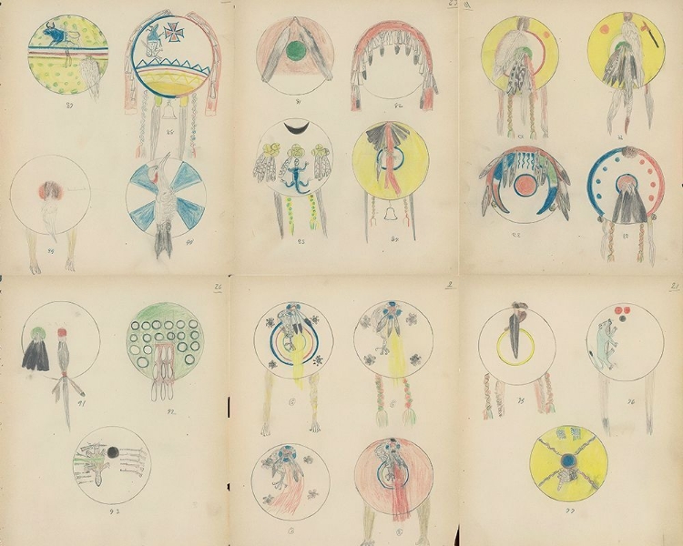 Picture of A COLLECTION OF VARIOUS KIOWA INDIAN SHIELD DESIGNS FROM LEDGER DRAWINGS 1904