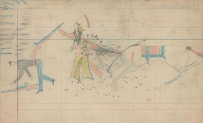 Picture of ARAPAHO WARRIOR COUNTING COUP ON U.S SOLDIER WITH RIFLE BUTT