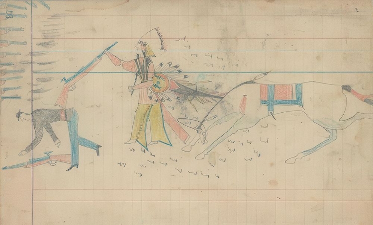 Picture of ARAPAHO WARRIOR COUNTING COUP ON U.S SOLDIER WITH RIFLE BUTT