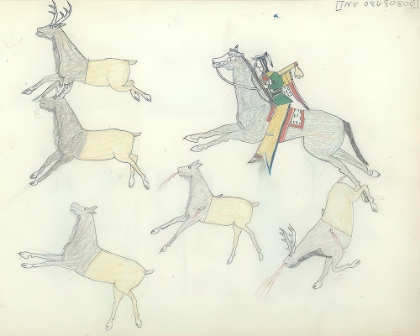 Picture of KIOWA INDIAN HUNTING ELK ON HORSEBACK