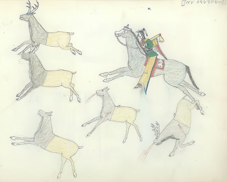 Picture of KIOWA INDIAN HUNTING ELK ON HORSEBACK