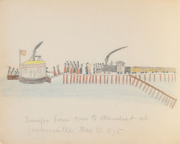 Picture of TRANSFER FROM CARS TO STEAMBOAT, 1875