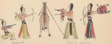 Picture of LEDGER DRAWING OF A MEETING BETWEEN COMANCHE AND CHEYENNE WARRIORS