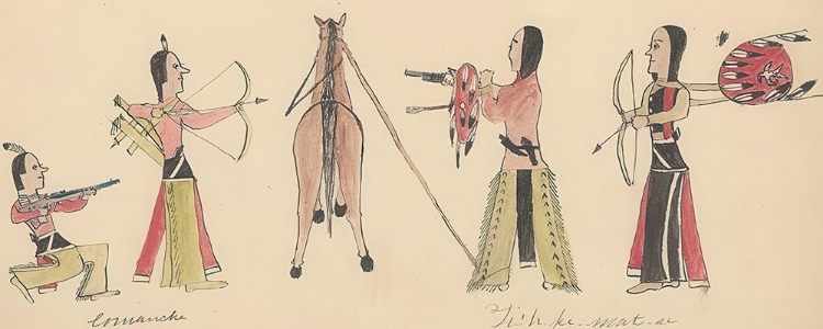 Picture of LEDGER DRAWING OF A MEETING BETWEEN COMANCHE AND CHEYENNE WARRIORS