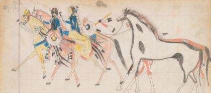 Picture of TWO NATIVE AMERICAN RIDERS LEADING HORSES