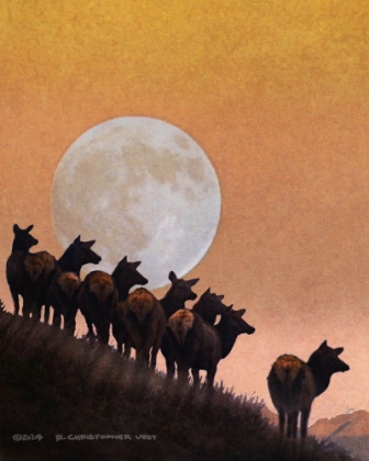 Picture of HILLSIDE ELK, MOONRISE