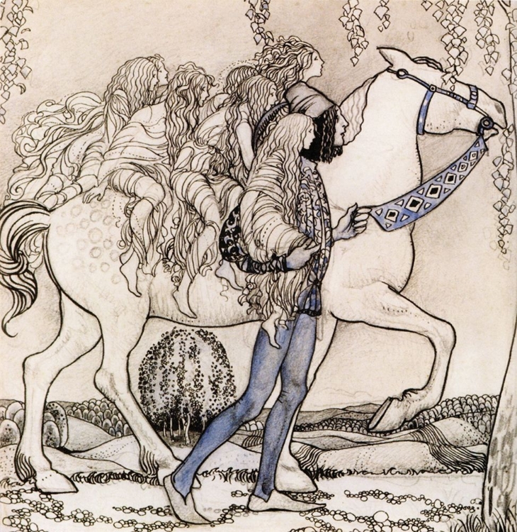 Picture of GIRLS ON HORSEBACK LED BY YOUTH CA 1907