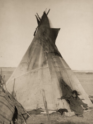 Picture of OGLALA GIRL AND PUPPY BY TEPEE