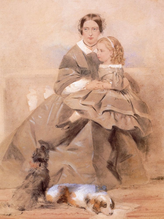 Picture of QUEEN VICTORIA AND BEATRICE IN MOURNING FOR DUCHESS OF KENT 1861