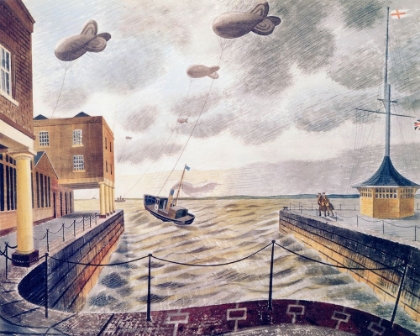 Picture of BARRAGE BALLOONS OUTSIDE A BRITISH PORT 1940